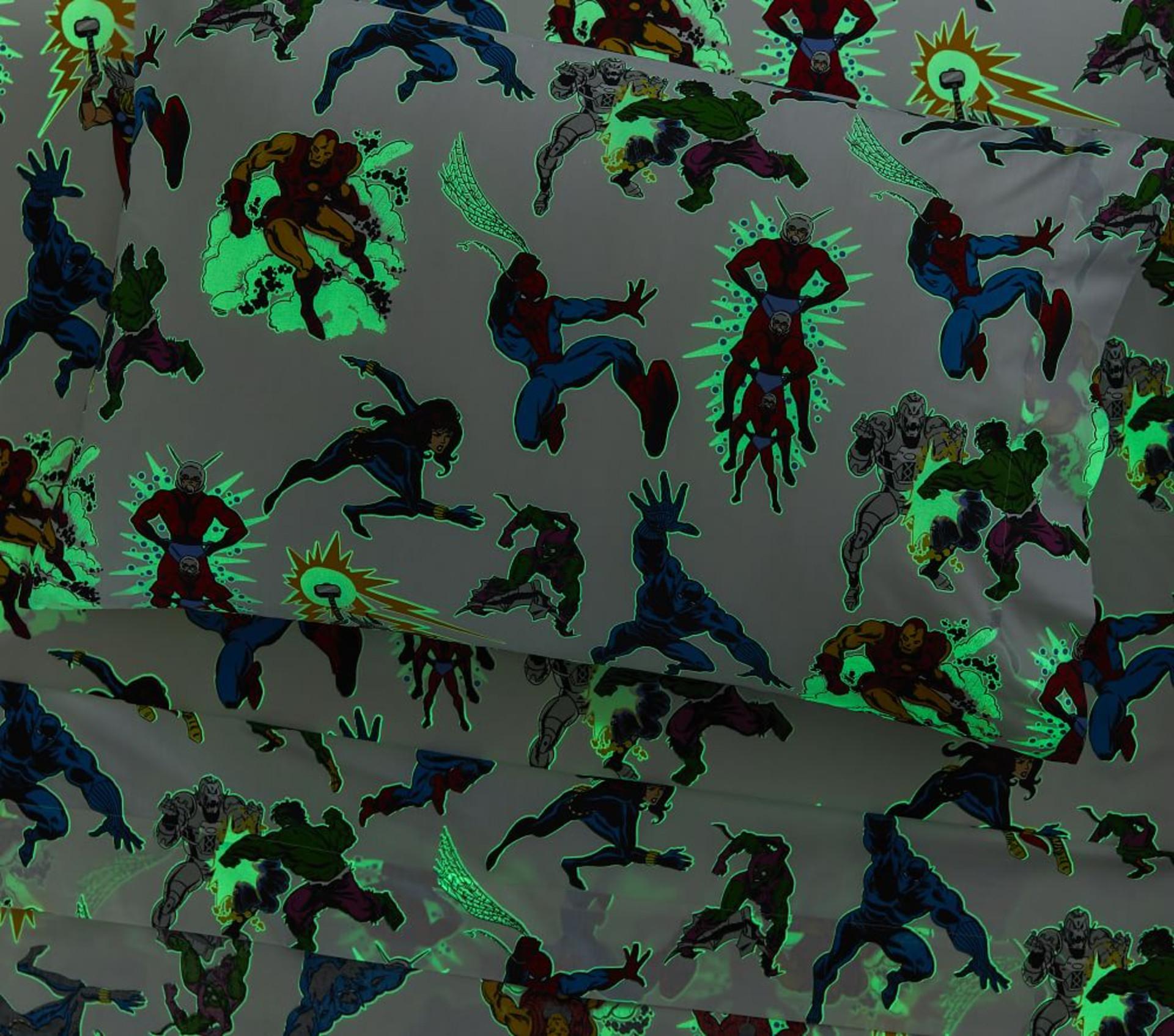 Glow in the Dark Marvel Heroes Sheet Set Pillowcase West Elm UK
